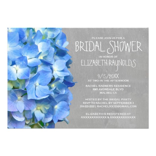 blue flowers bridal shower invitations